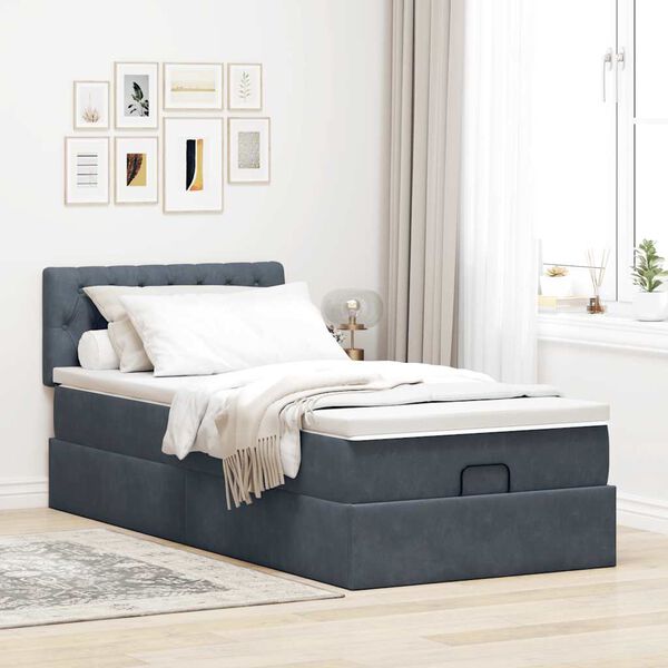 vidaXL Ottoman bed met matras en LED's 100x200 cm fluweel donkergrijs