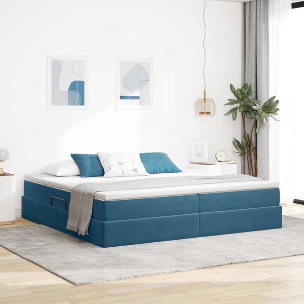 vidaXL Opbergbed met matras Donkerblauw 200 x 200 cm Fluweel