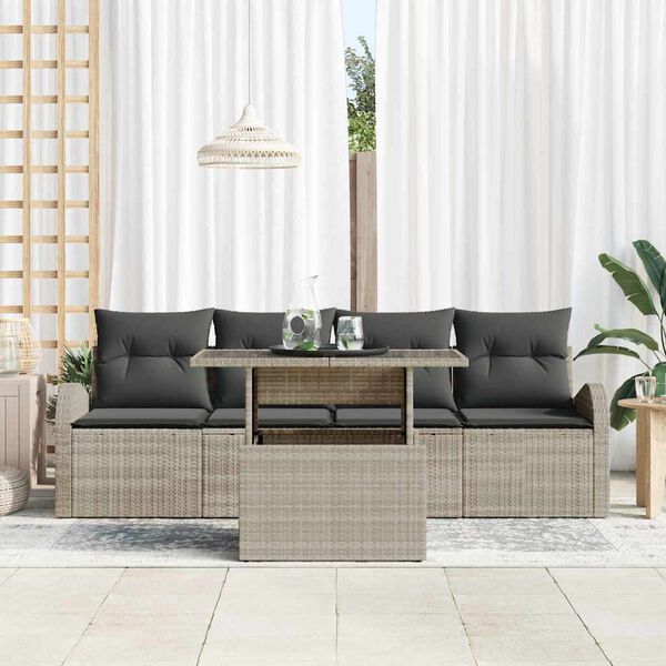 vidaXL Tuin Sofa Set met kussen 5 pcs Lichtgrijs Poly riet