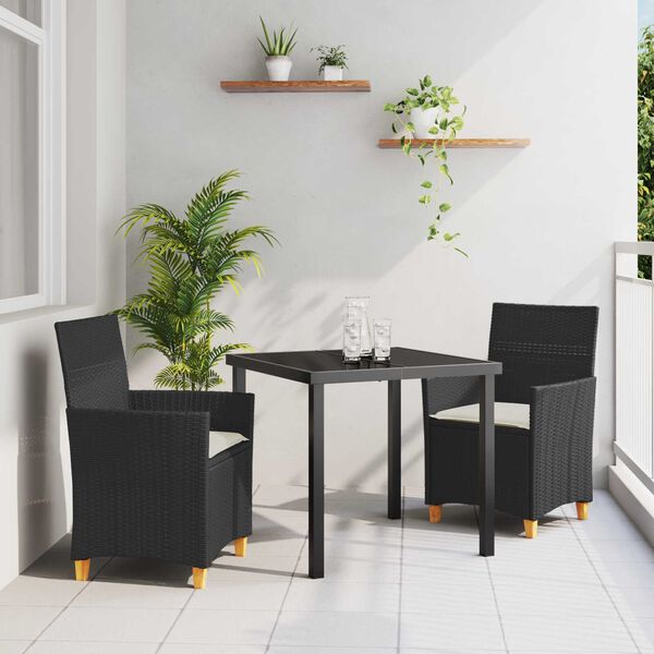 vidaXL Tuin eettafelset 3 pcs Zwart poly rattan