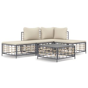 vidaXL 5-delige Loungeset met kussens poly rattan antracietkleurig