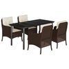 vidaXL 5-delige Tuinset met kussens poly rattan bruin