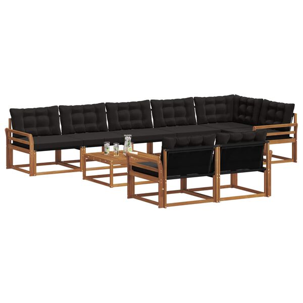 vidaXL Buiten bankenset met kussen 9 pcs Natuurlijk en Zwart