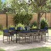 vidaXL Tuin eettafelset met kussen 9 pcs Grijs poly rattan