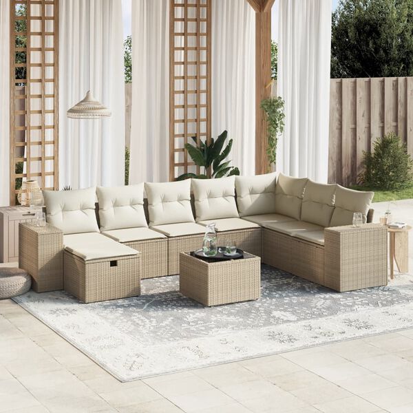 vidaXL 8-delige Loungeset met kussens poly rattan beige
