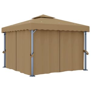 vidaXL Prieel met gordijn 3x3 m aluminium taupe
