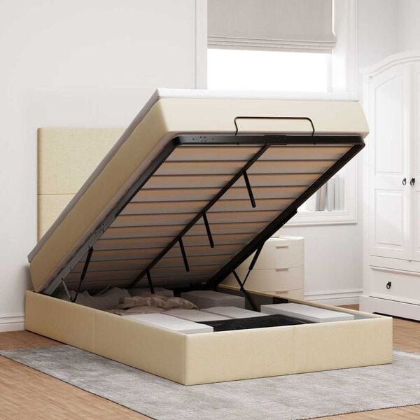 vidaXL Ottoman bed met matras 120x190cm stof cr&egrave;mekleurig