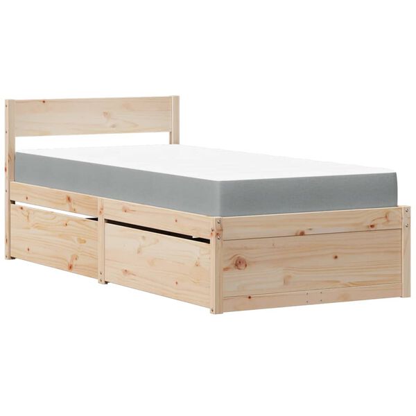 vidaXL Bed met lades en matras massief grenenhout 90x200 cm