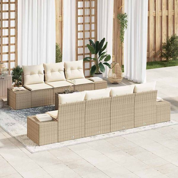 vidaXL Tuin Sofa Set met kussen 8 pcs Beige en Cr&egrave;me poly rattan