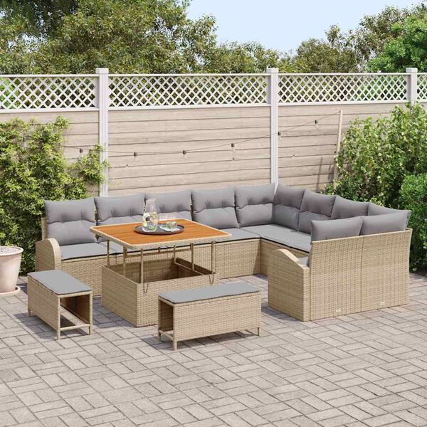 vidaXL Tuin Sofa Set met kussen met opslag 12 pcs Beige en Licht Grijs