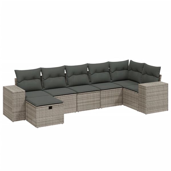 vidaXL 7-delige Loungeset met kussens poly rattan grijs