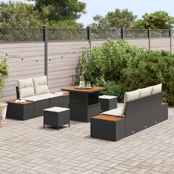 vidaXL Tuin Sofa Set met kussen met opslag 8 pcs Zwart en Cr&egrave;me