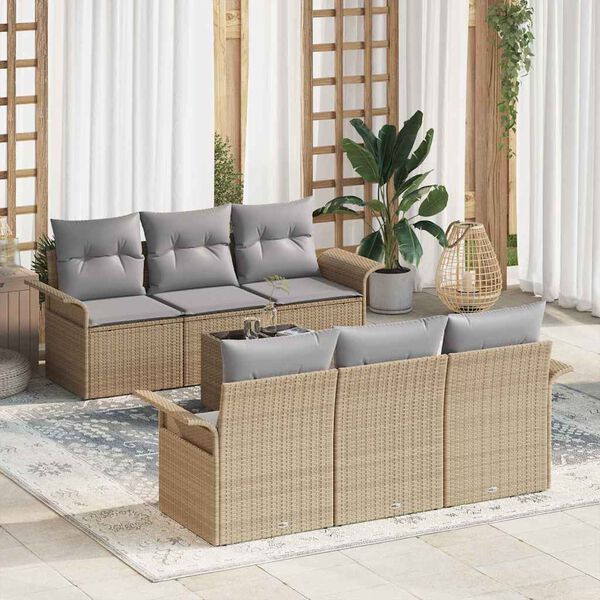 vidaXL Tuinbankenset met kussen 7 pcs Beige en Grijs poly rattan
