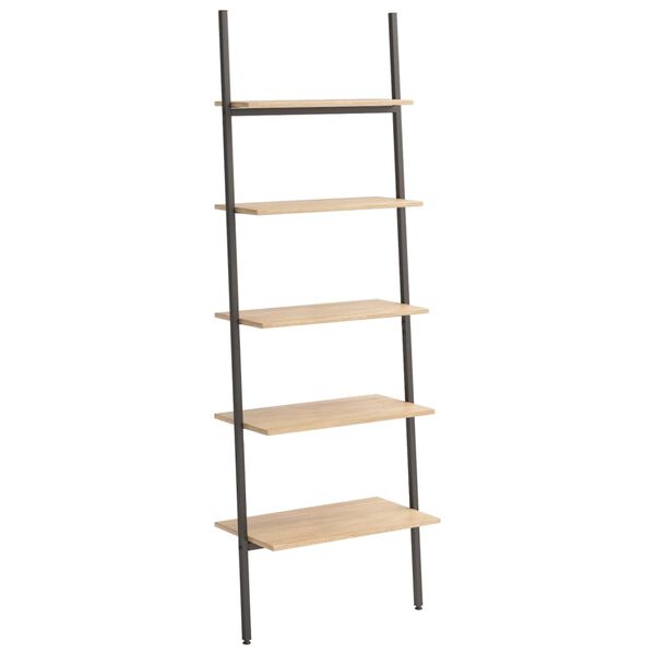 vidaXL Ladderrek met 5 schappen 64x34x185,5 cm lichtbruin en zwart