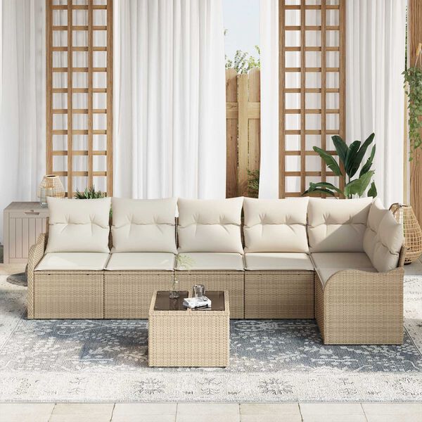 vidaXL Tuin Sofa Set met kussen met opslag 7 pcs Bruin Poly riet