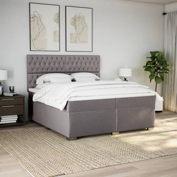 vidaXL Boxspring met matras stof taupe 200x200 cm