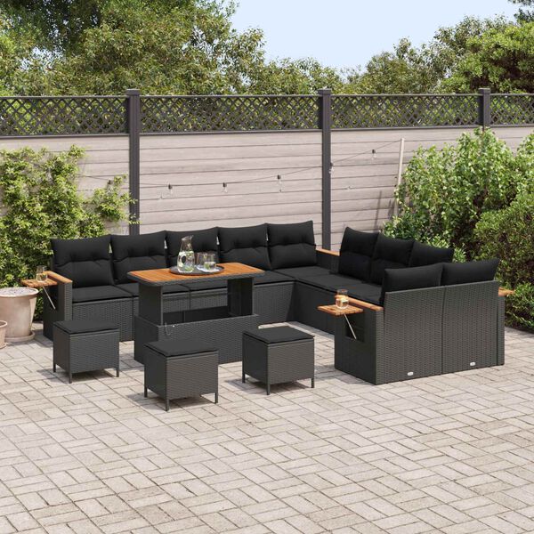 vidaXL Tuinbankenset 14 pcs Zwart Poly rattan en gepoedercoat staal