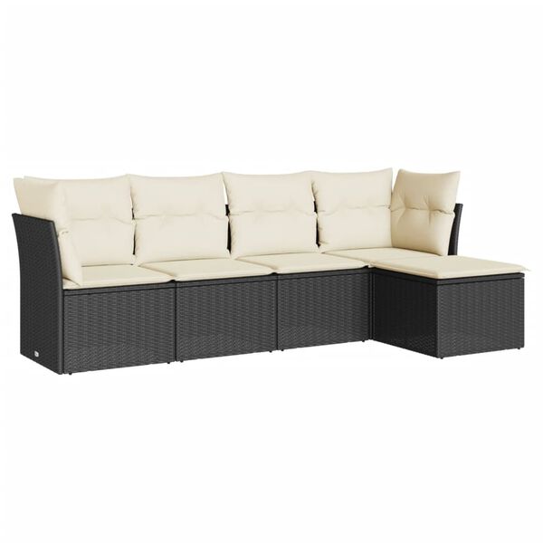 vidaXL 5-delige Loungeset met kussens poly rattan zwart