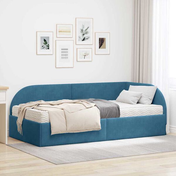 vidaXL Hoekbedframe met Matras met hoofdeinde 2 pcs Blauw Fluweel