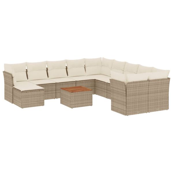 vidaXL 12-delige Loungeset met kussens poly rattan beige