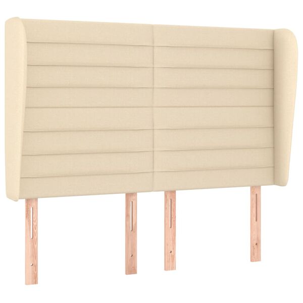 vidaXL Hoofdbord met randen 147x23x118/128 cm stof cr&egrave;mekleurig