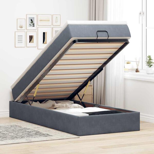 vidaXL Ottoman bed met matras 90x190cm fluweel donkergrijs
