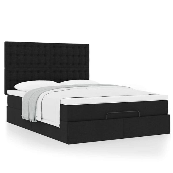 vidaXL Ottoman bed met matras 140x190cm stof zwart