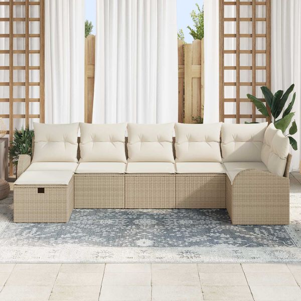 vidaXL Tuin Sofa Set met kussen met opslag 7 pcs Beige poly rattan