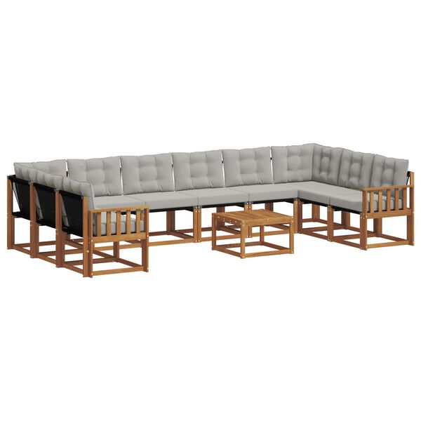 vidaXL Buiten bankenset met kussen 11 pcs Natuurlijk en Lichtgrijs