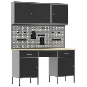 vidaXL Werk kast met lade 8 st Zwart Engineered hout en staal