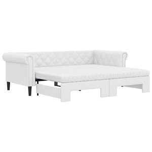 vidaXL Slaapbank onderschuifbed en matrassen 90x200 cm kunstleer wit