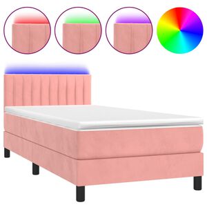 vidaXL Boxspring met matras en LED fluweel roze 90x190 cm