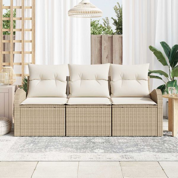vidaXL Tuin Sofa Set met kussen 3 pcs Beige en wit Poly riet