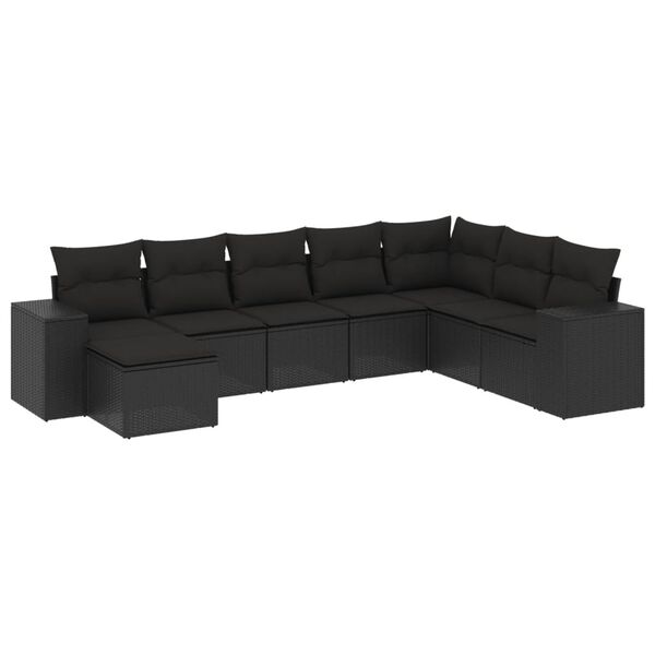 vidaXL 8-delige Loungeset met kussens poly rattan zwart