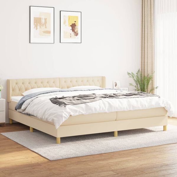 vidaXL Boxspring met matras stof cr&egrave;mekleurig 160x200 cm