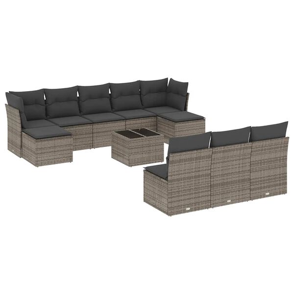 vidaXL 11-delige Loungeset met kussens poly rattan grijs