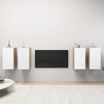 vidaXL Tv-meubelen 4 st 30,5x30x60 cm spaanplaat wit sonoma eikenkleur