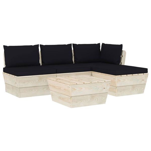 vidaXL 5-delige Loungeset met kussens pallet vurenhout