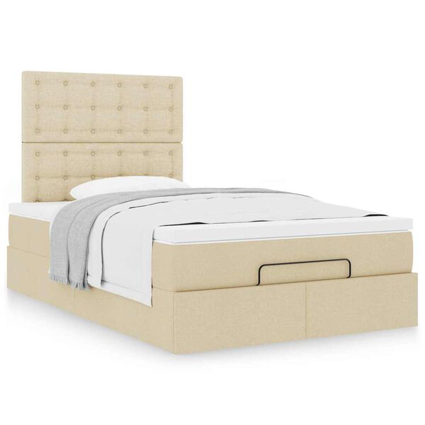 vidaXL Ottoman bed met matras 120x190cm stof cr&egrave;mekleurig