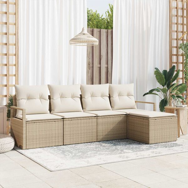 vidaXL Bankstel met kussen met opslag 5 pcs Beige en Cr&egrave;me poly rattan