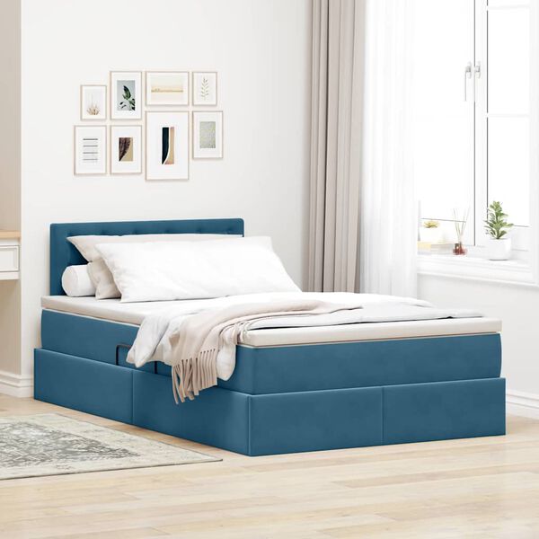 vidaXL Opslag bed met matras Donkerblauw 120 x 200 cm Fluweel