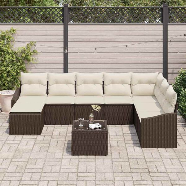 vidaXL Bankstel met kussen 9 pcs Bruin poly rattan