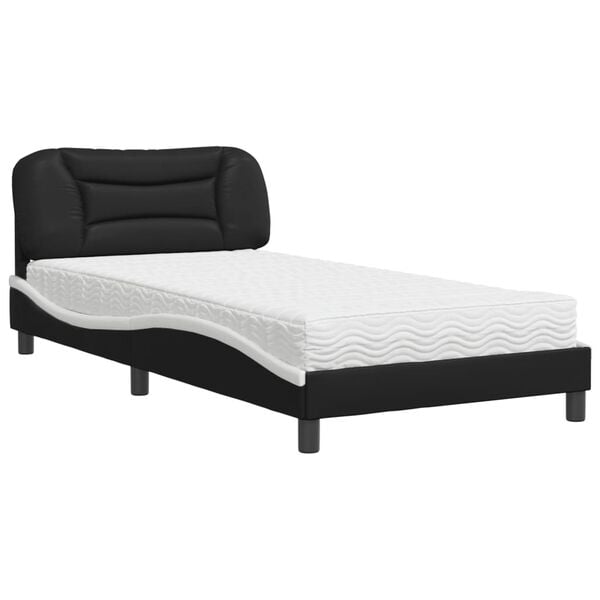 vidaXL Bed met matras "Hvar" kunstleer zwart en wit 100x200 cm
