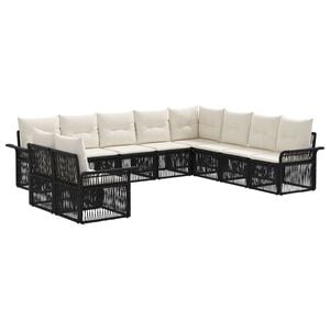 vidaXL Tuinbankenset 10 pcs Zwart poly rattan