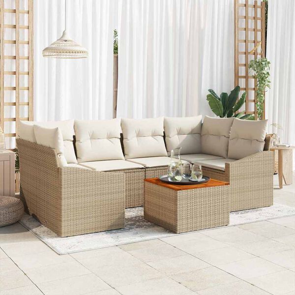vidaXL Tuinbankenset met opslag 7 pcs Beige en Cr&egrave;me poly rattan