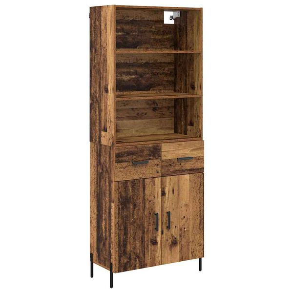 vidaXL Hoge kast met lade Oud Hout 69,5 x 32,5 x 180 cm Bewerkt hout