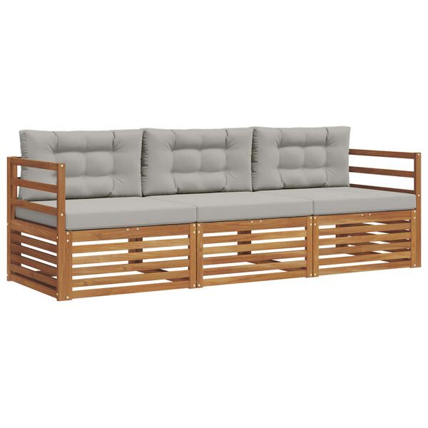vidaXL Buiten bankenset met kussen 3 pcs Natuurlijk en Lichtgrijs