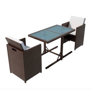 vidaXL 3-delige Bistroset met kussens poly rattan bruin