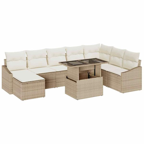 vidaXL Tuin Sofa Set met kussen met opslag 9 pcs Beige en Crème