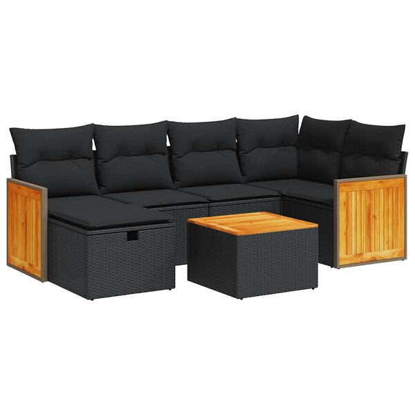 vidaXL 6-delige Loungeset met kussens poly rattan zwart